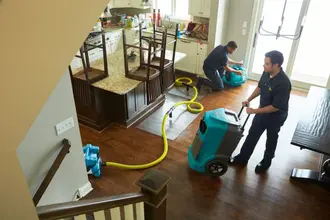 Professionals after completion of water damage cleanup.